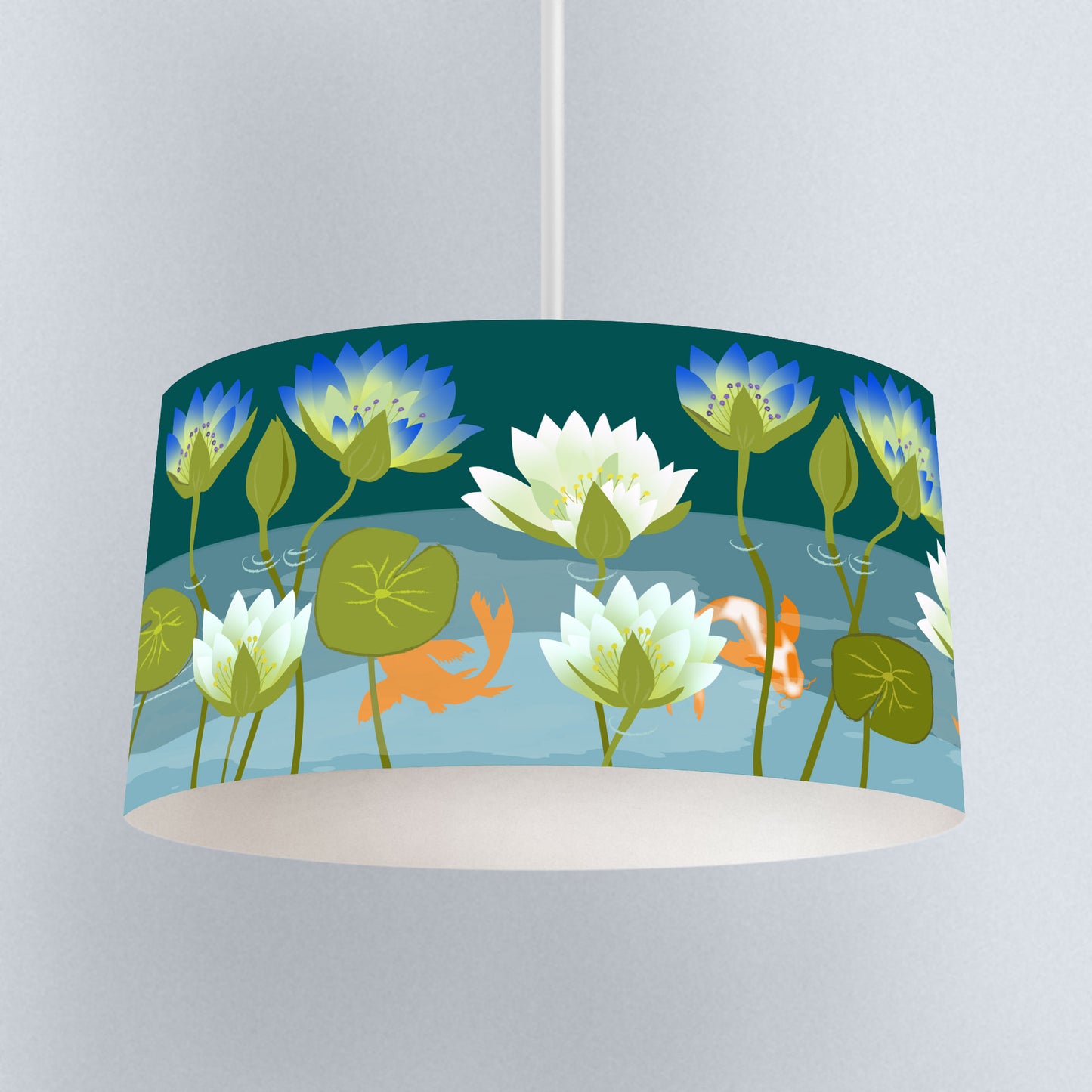 Waterlilies and Koi Teal Lampshade