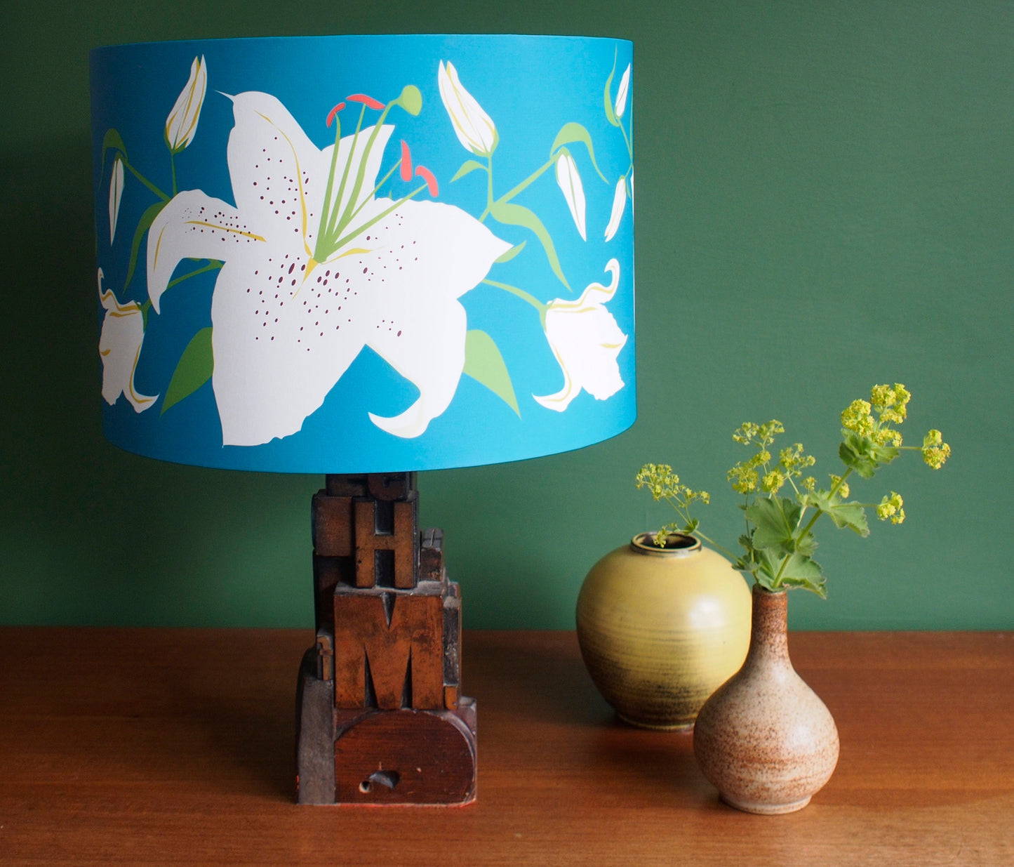 Teal lampshade, Lily lamp shade, turquoise shade for lamp by Alison Bick