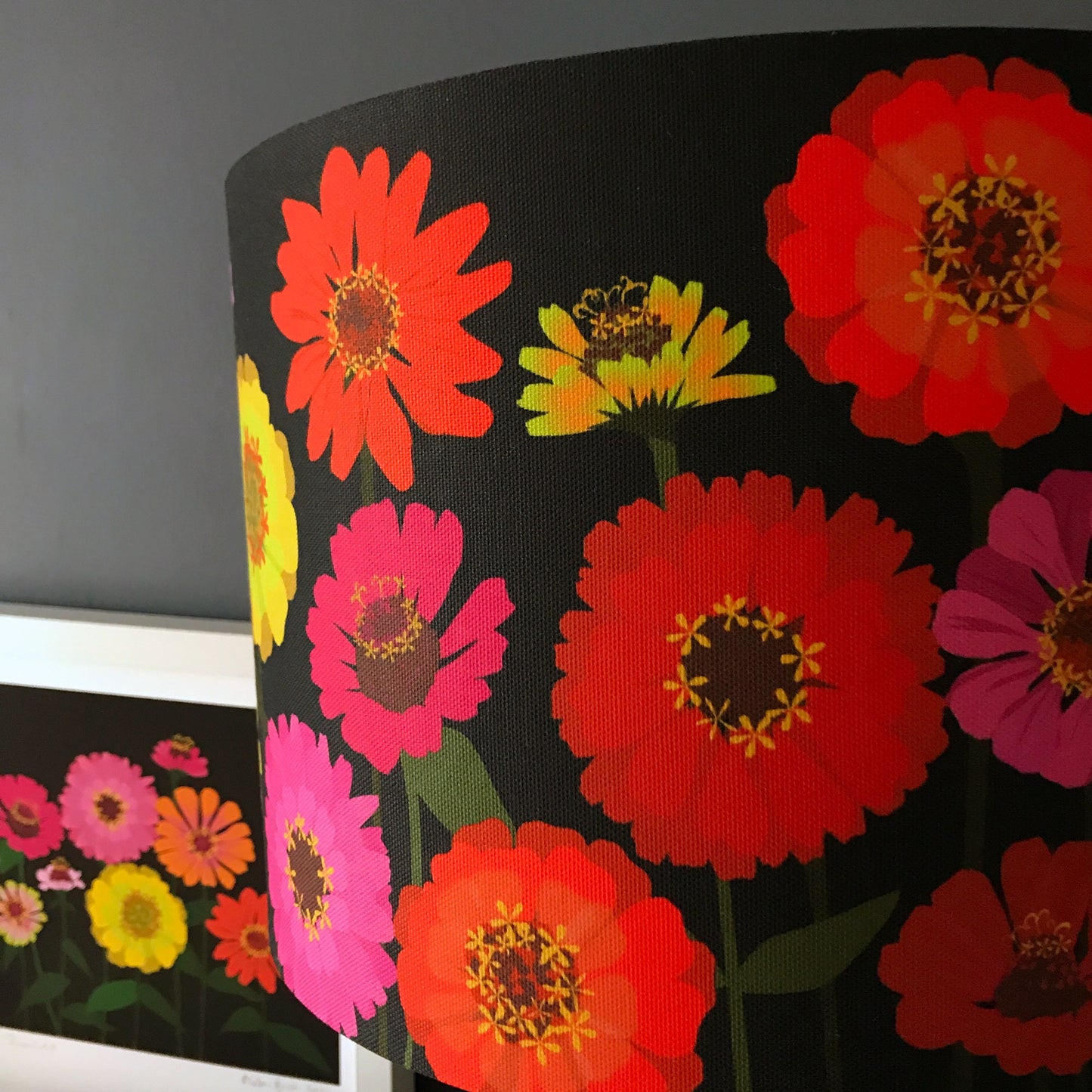 Zinnia Lampshade with bold colours and cheerful flowers