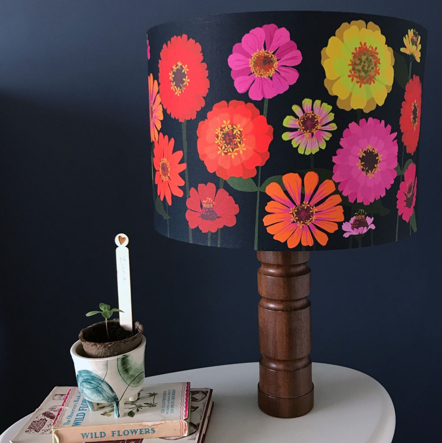 Zinnia Lampshade with bold colours and cheerful flowers