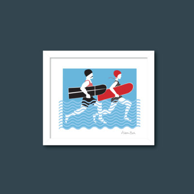 Arthur and Olive surfing couple print Framed