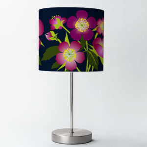Hellebore Flower Designer Lampshade Pink on Dark Navy Blue