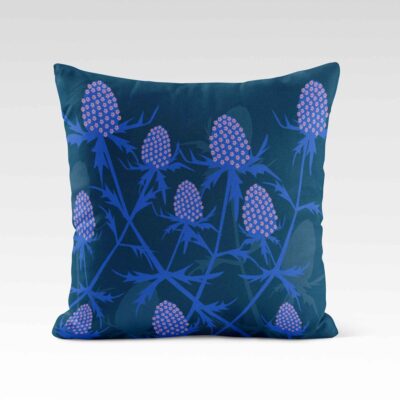Sea Holly Eryngium Navy Blue Cushion